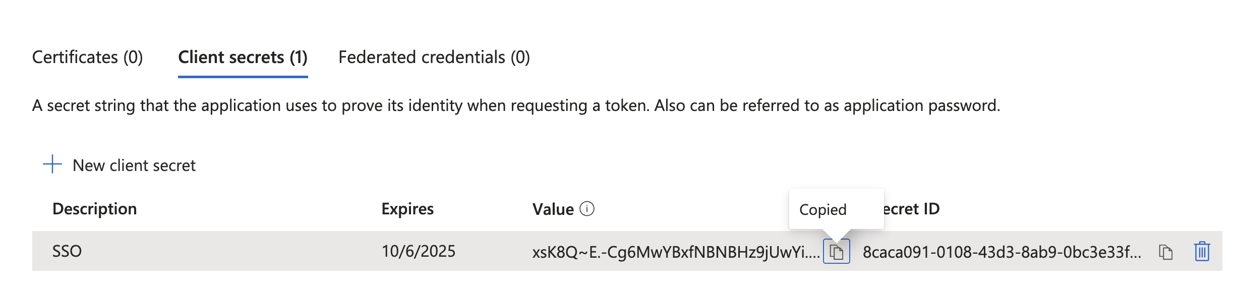 Copy client secret